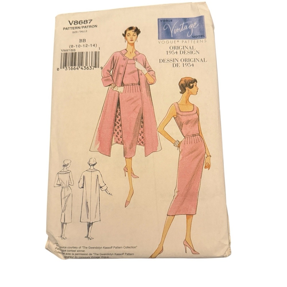 Vogue Sewing Pattern V8687 Vintage Original 1950 Design‎ Sz 8-14 FF Uncut 2010